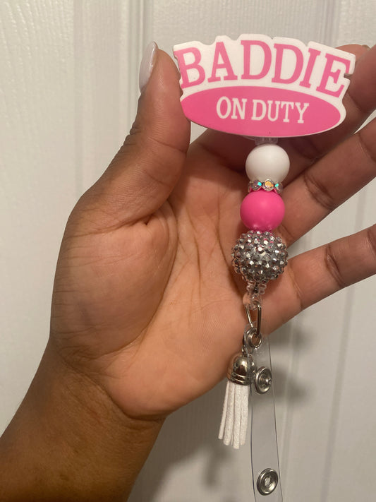 Baddie on duty beaded badge reel