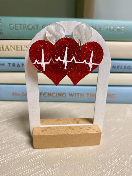 Red & white cardiac rhythm earring set