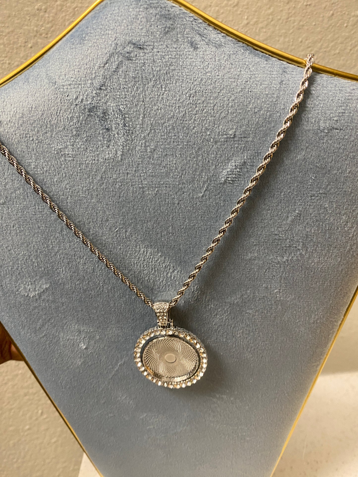 Circle shaped double sided (flip) 18k plated photo necklace