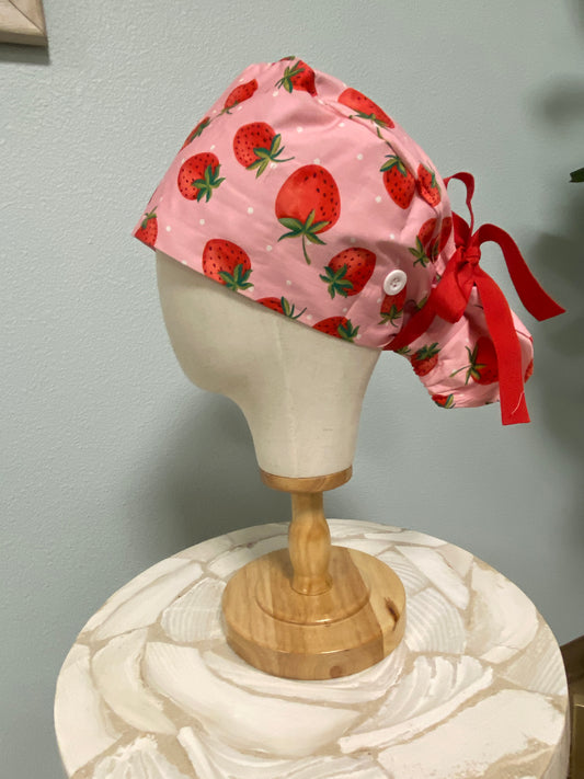 Strawberry tie up surgical scrub cap