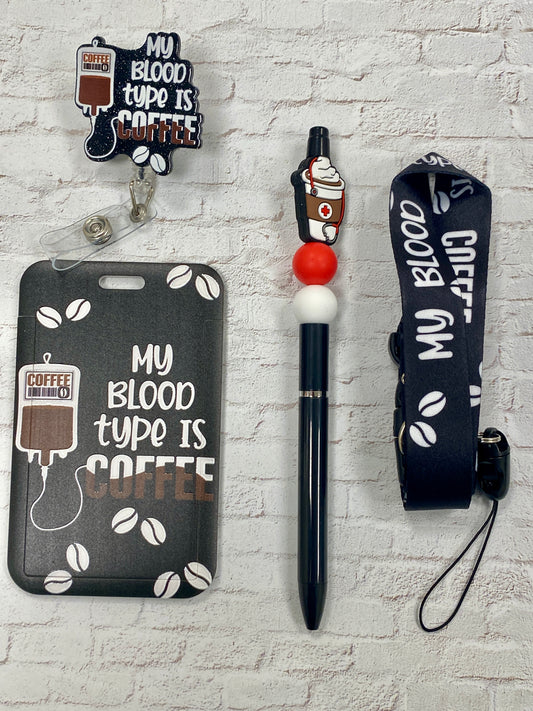 Coffee themed badge buddy & pen combo