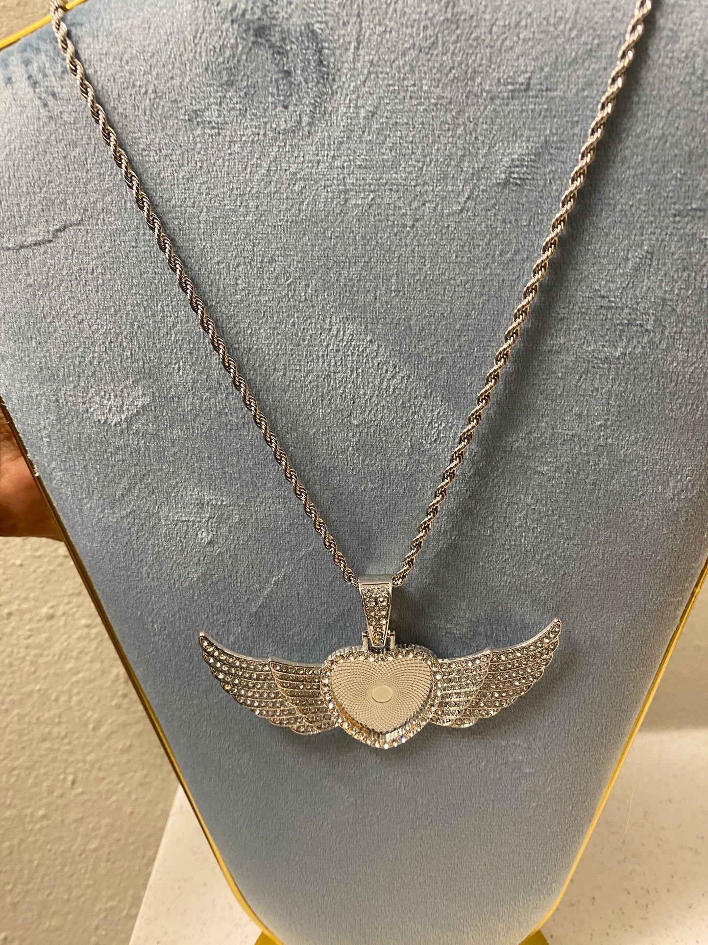 Wing shaped 18k plated photo necklace