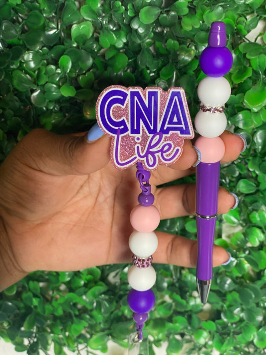 Purple and white CNA badge reel and pen combo