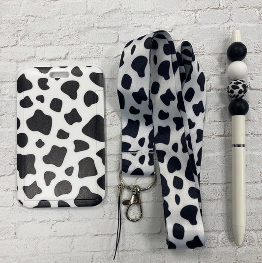 Cow print lanyard and pen combo