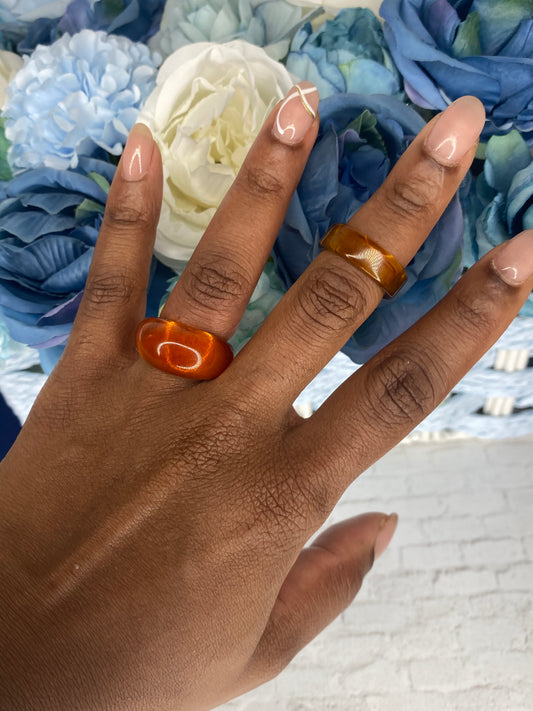 Clear burnt orange acrylic ring set