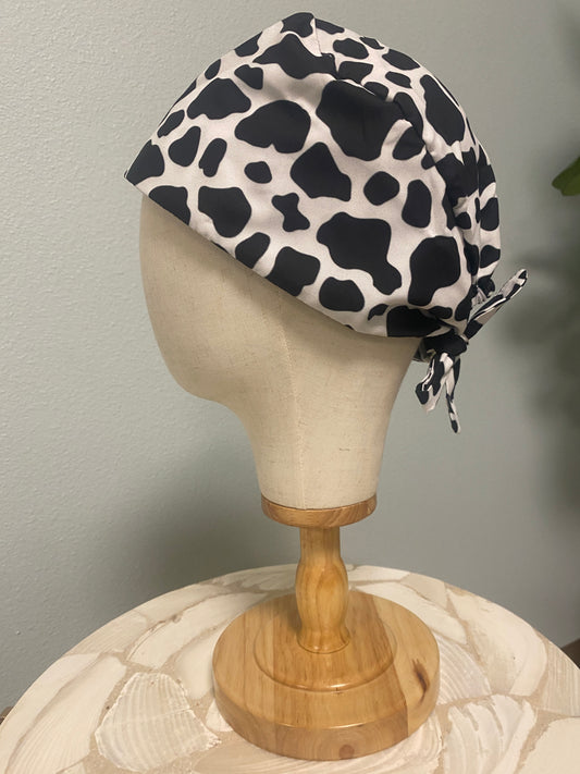Cow print surgical scrub cap