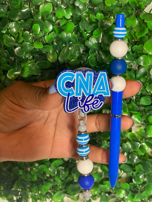 Blue and white CNA badge reel and I pen combo