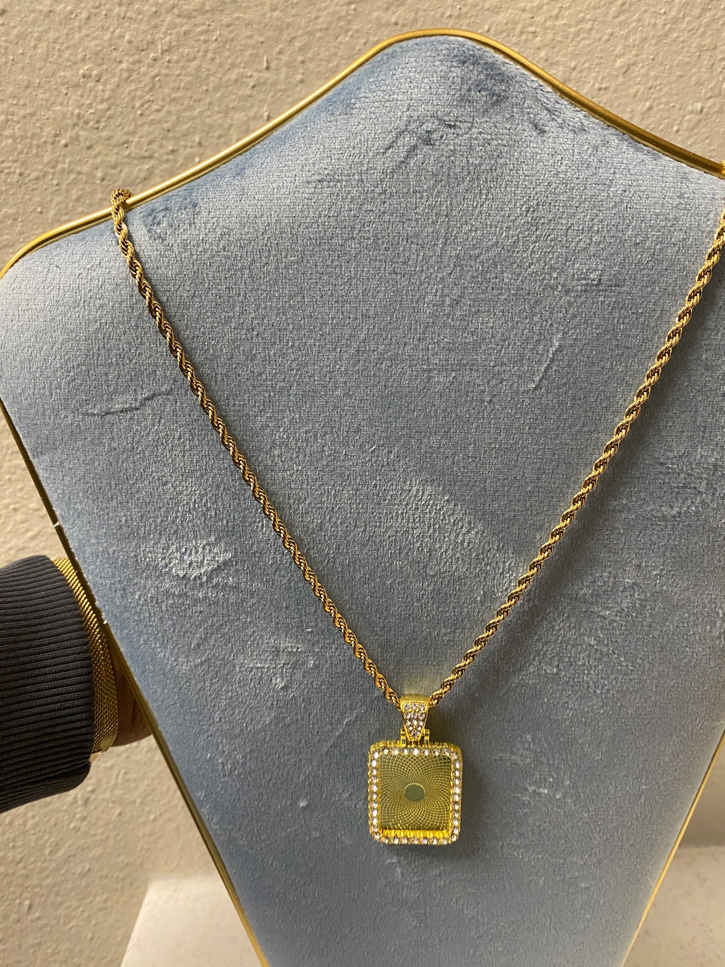 Square shaped 18k plated photo necklace