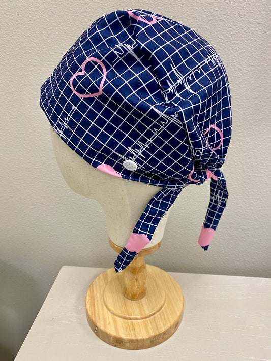 Dark blue & pink surgical scrub cap