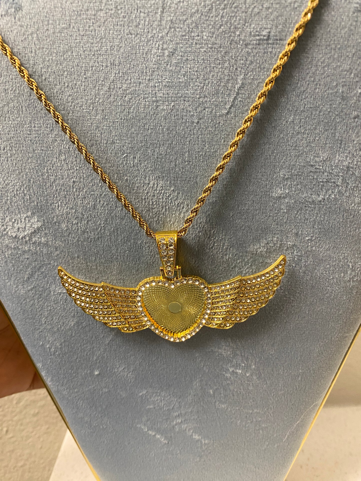 Wing shaped 18k plated  photo necklace l