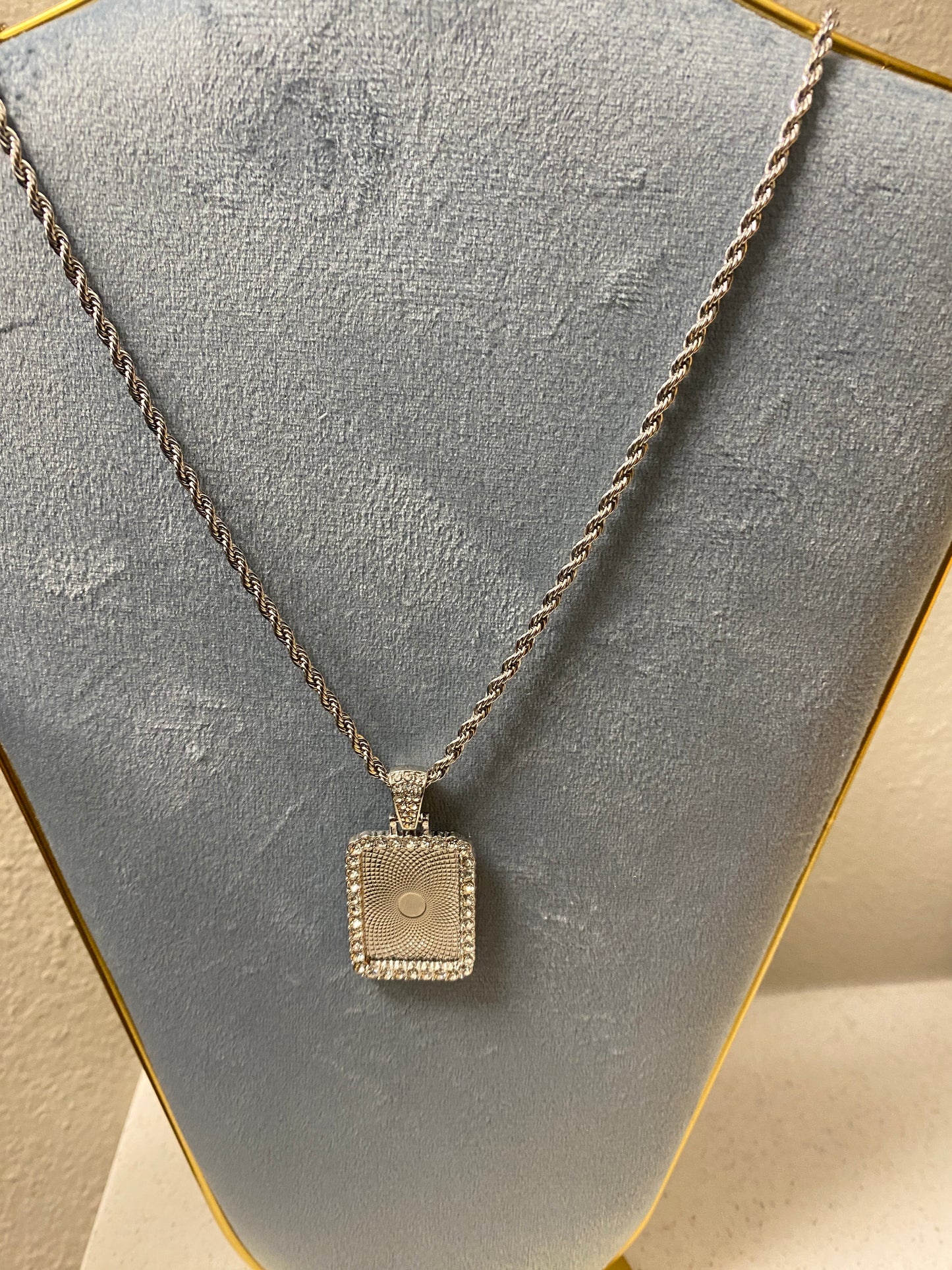 Square shaped 18k plated photo necklace