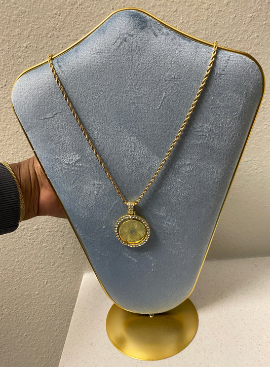 Circle shaped double sided (flip) photo necklace