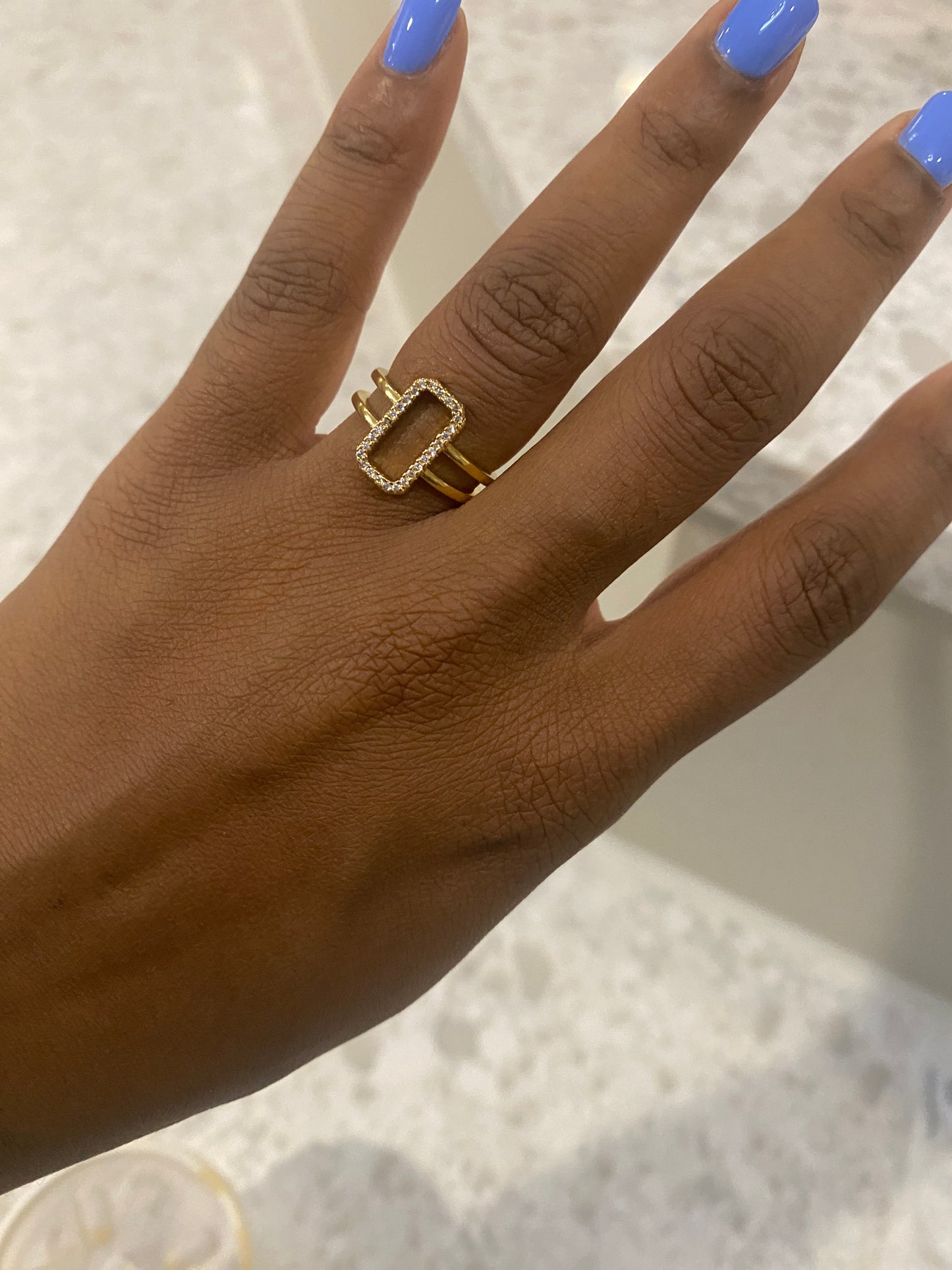 Gold plated Rectangle rhinestone ring