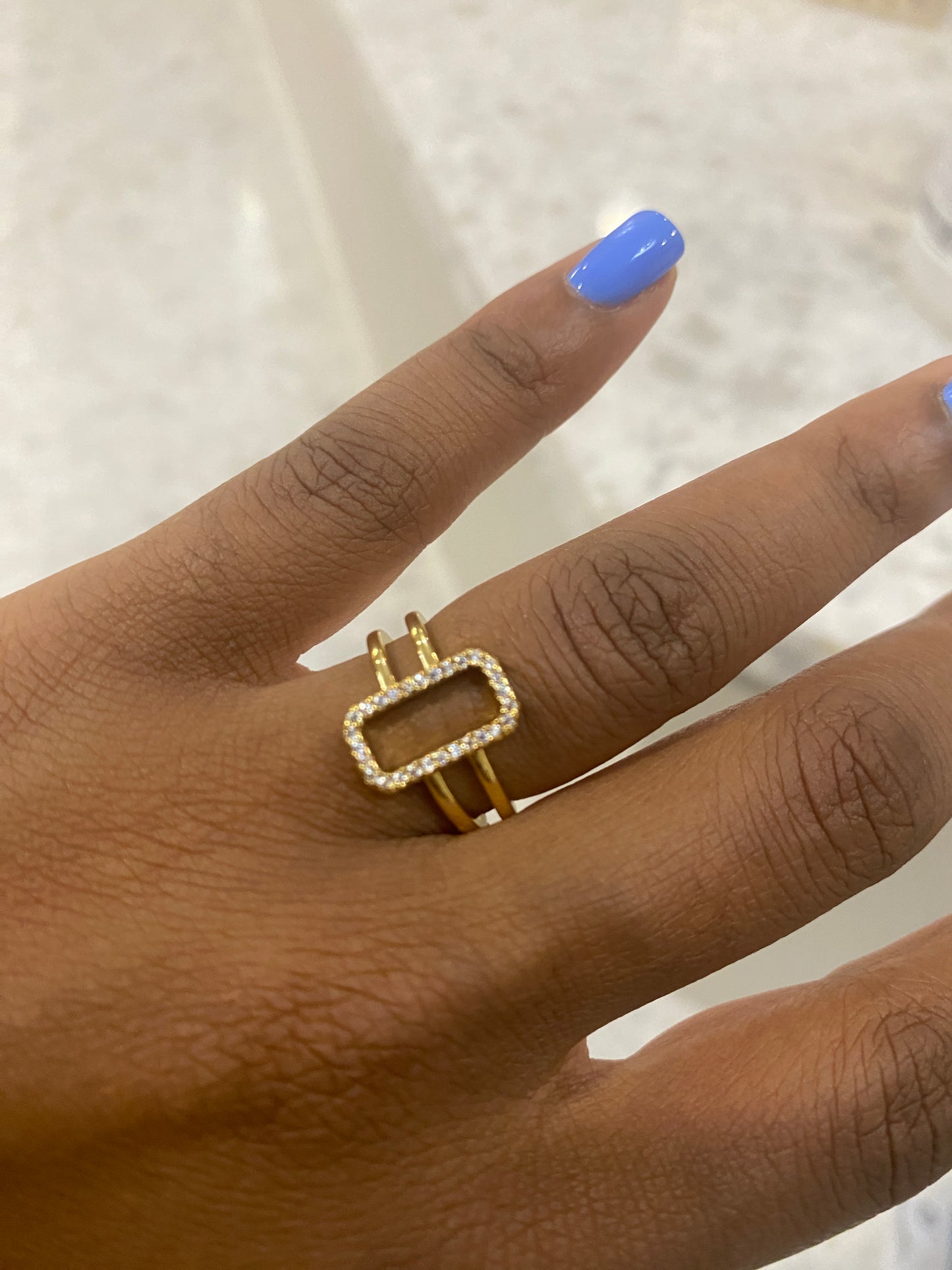 Gold plated Rectangle rhinestone ring